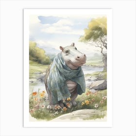 Storybook Animal Watercolour Hippopotamus 2 Art Print