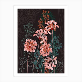 Art Deco Florals Taupe Brown Art Print