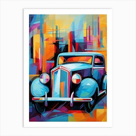 Vintage Old Truck VI, Avant Garde Abstract Vibrant Colorful Painting in Cubism Style Art Print