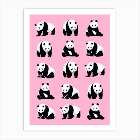 Panda Bears Pattern on Pink Art Print