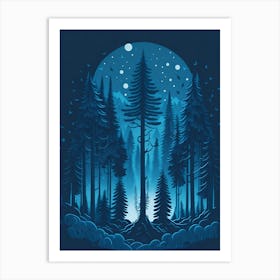 A Fantasy Forest At Night In Blue Theme 18 Art Print