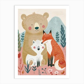 Sloth Bear And A Fox Storybook Illustration 1 Art Print