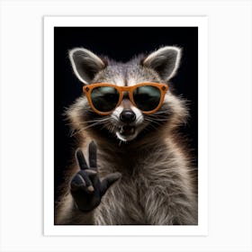 A Bahamian Raccoon Doing Peace Sign Wearing Sunglasses 3 Art Print