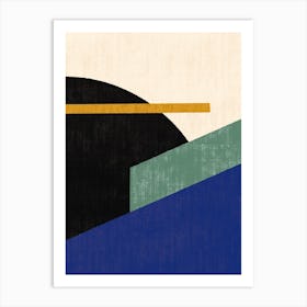 Geometric Abstract Shapes Filet Green Blue Navy Art Print