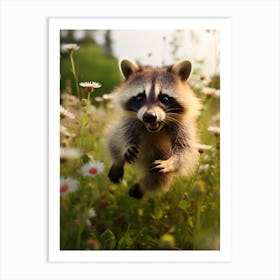 Cute Funny Honduran Raccoon Running On A Field Wild 4 Art Print