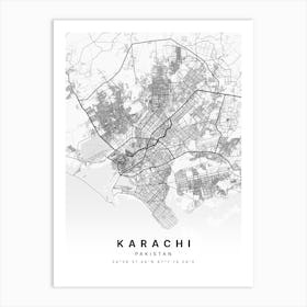 Karachi White Map Art Print