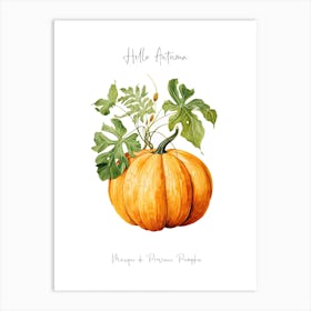 Hello Autumn Musque De Provence Pumpkin Watercolour Illustration 3 Art Print