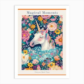 Unicorn In A Bubble Bath Spring Floral Poster Art Print