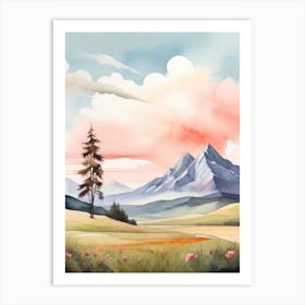 Tranquil Mountains In Minimalist Watercolor Vertical Composition 17 Art Print