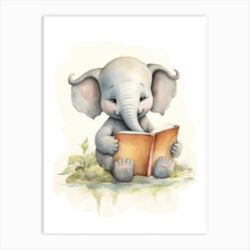 Elephant Painting Reading Watercolour 2 Art Print
