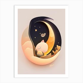 New Moon Kawaii Kids Space Art Print