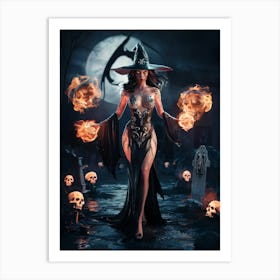 Gorgeous Evil Witch with Tattoos and Fireballs #7 Art Print