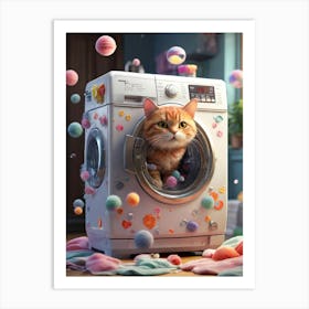 Cat In Washing Machine 16 Art Print