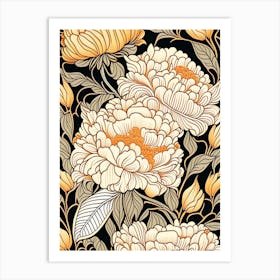 Cut Flowers Of  Peonies Orange 1 Drawing Art Print