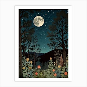 Moonlight In The Forest Style William Morris 1 Art Print Art Print