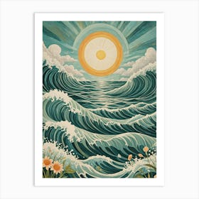 Sunrise Over The Teal Ocean Art Print