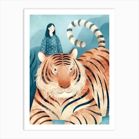 Pastel Tiger And Woman Girl Art Print