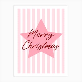 Merry Christmas Pink Star and Stripes Art Print