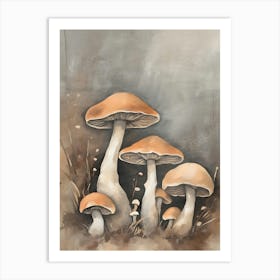 Neutral Mushroom Painting, Cottage core, Fungi Art Print