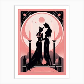 The Lovers Tarot Card, Black Cat In Pink 2 Art Print