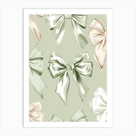 Green Lace Bows Pattern Art Print