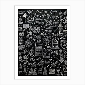 Blackboard Covered In A Collage Of Hand Drawn Icons Arrows And Abstract Doodles Symbolizing Direc (2) Art Print