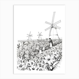 Windmills In The Garden Art Print