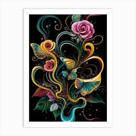 Flowers And Butterflies Art Print