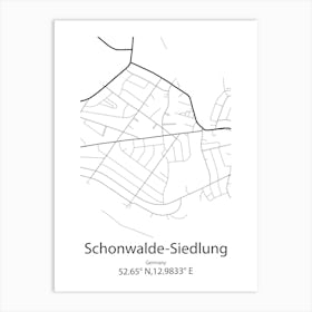 Schonwalde Siedlung,Germany Minimalist Map Art Print