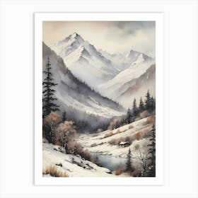 Vintage Muted Winter Mountain Landscape (24) Art Print