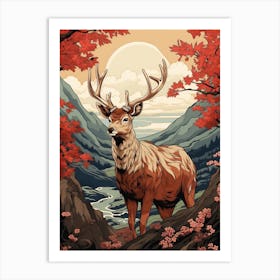 Deer Animal Drawing In The Style Of Ukiyo E 3 Art Print