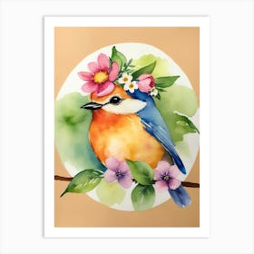 Bird With Flower crown Art Print