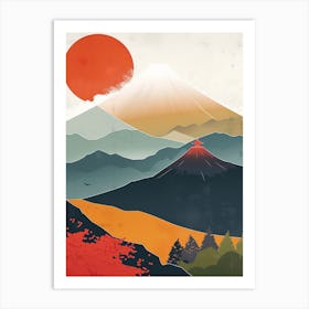 Japandi Cubist Fusion: Japanese Landscape Art Print