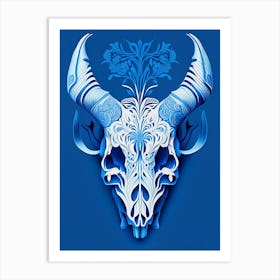 Animal Skull Blue 2 Line Drawing Art Print