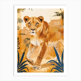 African Lion Lioness On The Prowl Illustration 4 Art Print