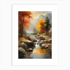 Autumn Lake,Forest Lake, Vintage Oil Painting, Farmhouse Wall Decorations, Antique Landscape, Vintage Landscape Oil Painting.9 1 Art Print