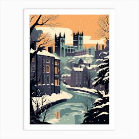 Winter Travel Night Illustration Durham United Kingdom 2 Art Print