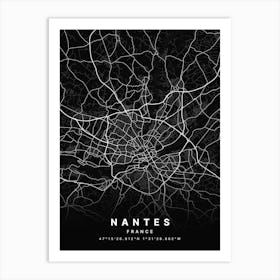 Nantes France Black Map Art Print