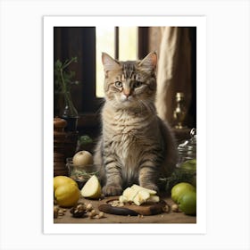 Cat On A Table Art Print