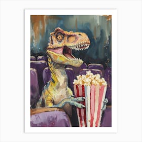 T Rex Dinosaur Eating Popcorn 3 Art Print