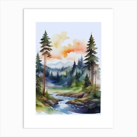 Taiga watercolor landscape, high quality watercolor forest background.9 Art Print