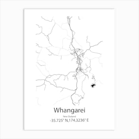 Whangarei,New Zealand Minimalist Map Art Print