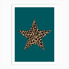 Leopard Print Star on Teal Affiche