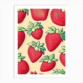 Strawberry Repeat Pattern, Fruit, Retro Drawing 1 Art Print