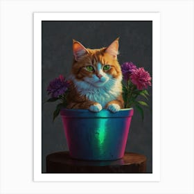 Default Draw Me A Calico Cat Attempting To Fit Into A Flowerpo 0 Art Print