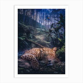 Jungle Leopard And Parrot Art Print