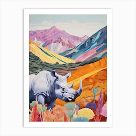 Collage Style Colourful Rhino Art Print