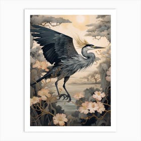 Great Blue Heron 2 Gold Detail Painting Art Print