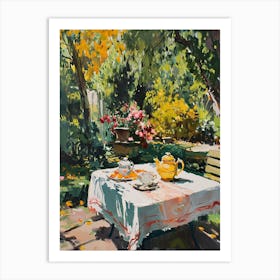 Tea Pot On The Table In Garden - expressionism 2 Art Print