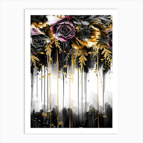 Black And Gold Flowers 12 Art Print